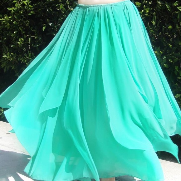 Ameynra belly dance petal skirt. Aqua chiffon. New - Picture 1 of 2